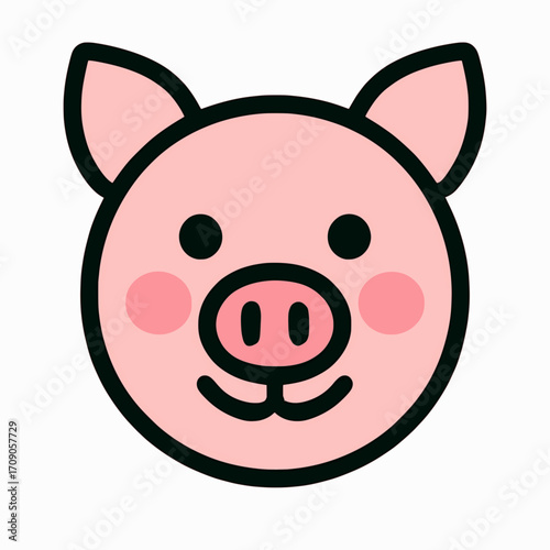 Flat vector illustration of a pig face with cartoon snout and blush on a white background