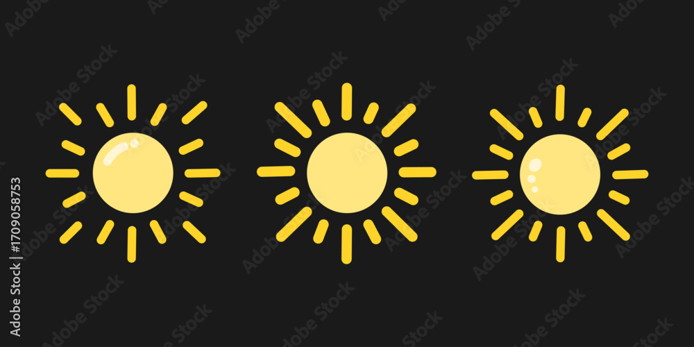 Fototapeta premium A set of cute shining sun icon symbol isolated vector illustration on black background.