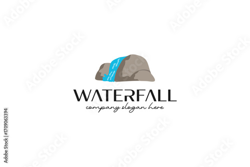 Stone Rock Balancing with Waterfall Logo Design vector inspiration.