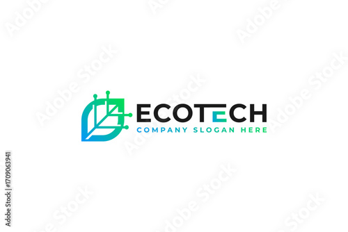 Leaf Logo with circuit Symbol usable for Eco Tech energy or renewable energy company logos vector inspiration.