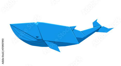 Geometric Blue Whale Illustration on White Background.