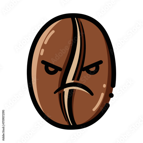 Angry coffee bean cartoon illustration.