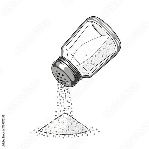 Illustration of a salt shaker pouring salt onto a pile.