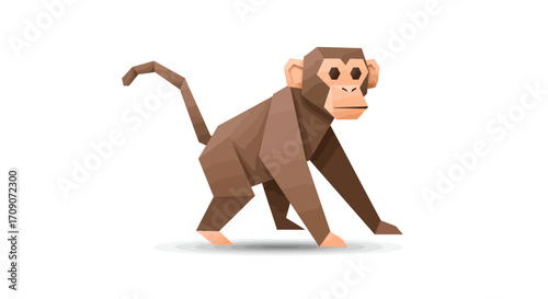 Geometric Monkey Illustration with Brown Fur and Angular Design.