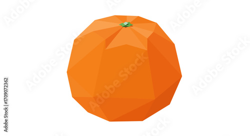 Geometric Orange Fruit Illustration with Green Stem Detail.