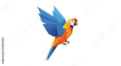 Geometric Parrot Illustration with Blue Wings and Orange Body.