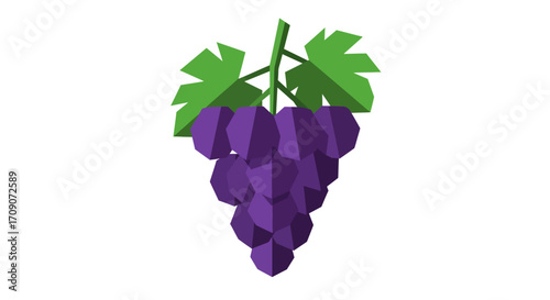 Geometric Purple Grapes with Green Leaves Illustration.