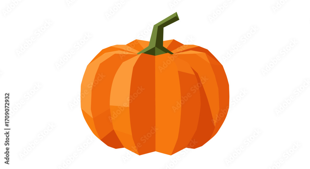 Obraz premium Low Poly Orange Pumpkin with Green Stem Illustration 1.