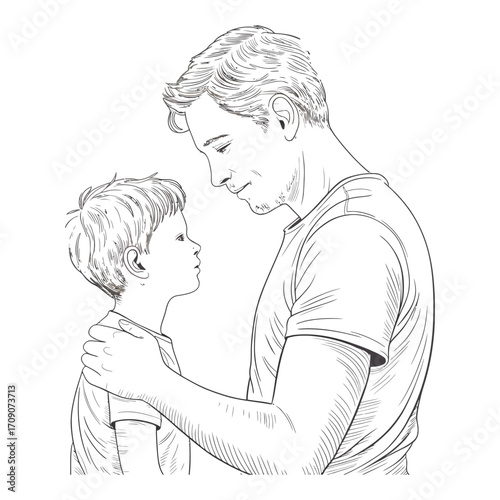 Tender sketch of father and son sharing a loving moment of connection