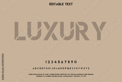 Elegant serif font design with luxury word and numbers