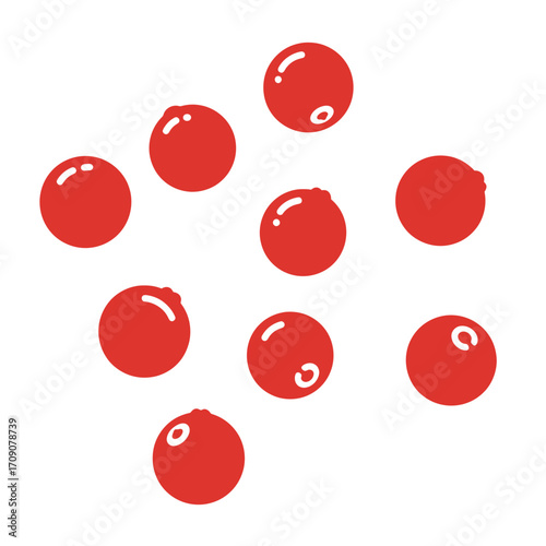 Scattered red cranberries illustration, minimalist flat design of fresh healthy berries on a white background
