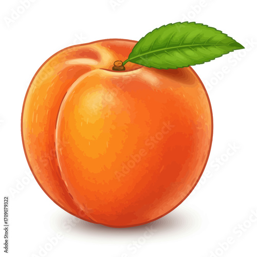 Close-up of a Ripe Apricot Fresh Fruit Illustration with a Green Leaf Detail