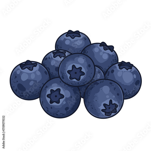 A detailed and vibrant vector illustration of a pile of fresh ripe blueberries isolated on a white background