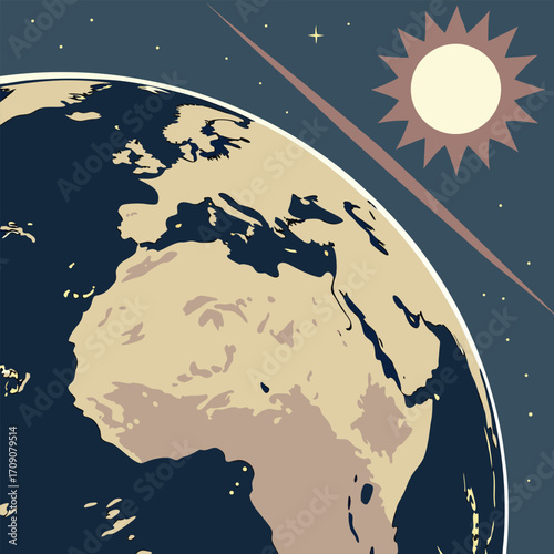 Close Up Of Earth From Space With Sun planet stars