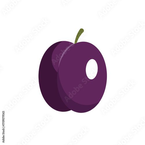 A vibrant plum with a smooth skin and a stem, isolated on a white background