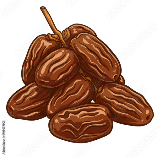 Delicious and nutritious brown dates on a stem, a sweet and healthy natural snack, perfect for energy and baking