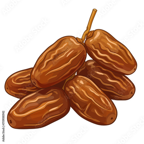 A sweet bunch of dried dates on a stem, a healthy organic snack fruit illustration