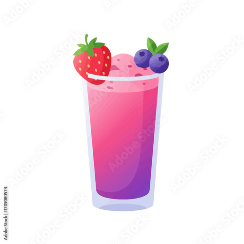 Refreshing berry smoothie with fresh strawberry and blueberry garnish in a glass