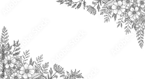 Floral botanical line art drawing vector illustration flower arrangement