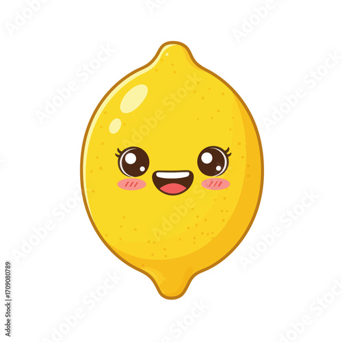 Cute Kawaii Lemon Illustration A cheerful fruit smiling happily