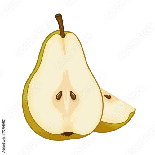 Cut Pear A Detailed Illustration of a Fresh, Ripe, and Delicious Fruit with Slice