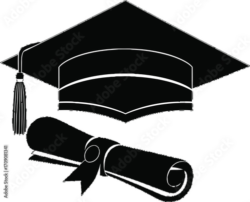 Graduation cap and diploma vector illustration for education achievement