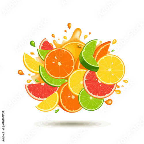 Fresh Citrus Burst A Colorful Illustration of Oranges, Lemons, and Grapefruit