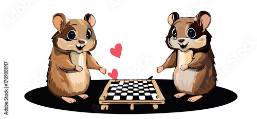 vector of two hamsters playing chess