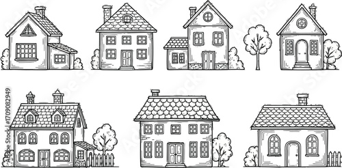 Houses architecture illustration sketch drawing real estate home design art