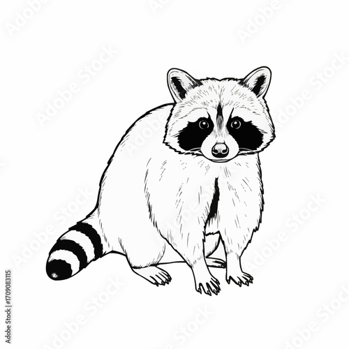 Detailed Line Art Illustration of a Raccoon Sitting