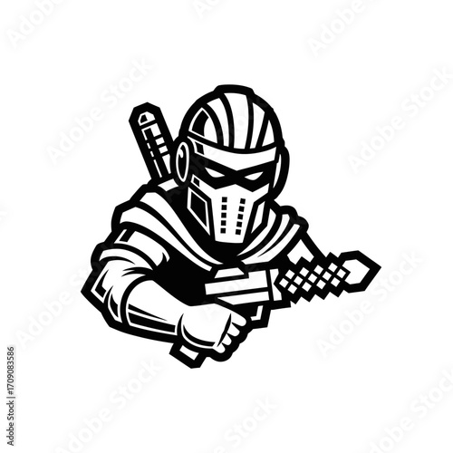 Futuristic Ninja Warrior with Sword and Gun