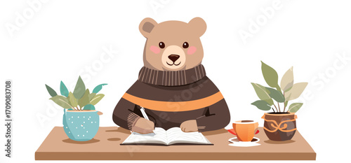 vector bear writing in a book