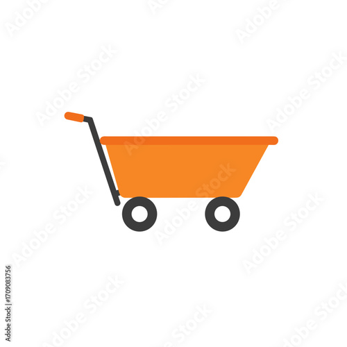 Simple Orange Shopping Cart Illustration with Black Wheels and Handle