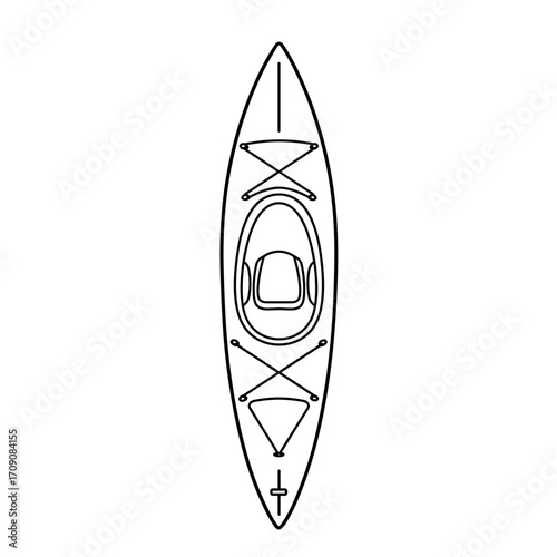 Overhead View of a Detailed Outlined Kayak for Water Recreation