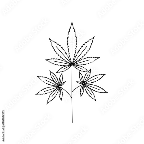 Stylized Cannabis Plant with Three Leaves in Black Outline