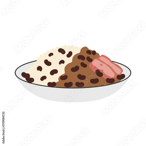 Colorful Plate of Brazilian Feijoada Rice Dish with Beans