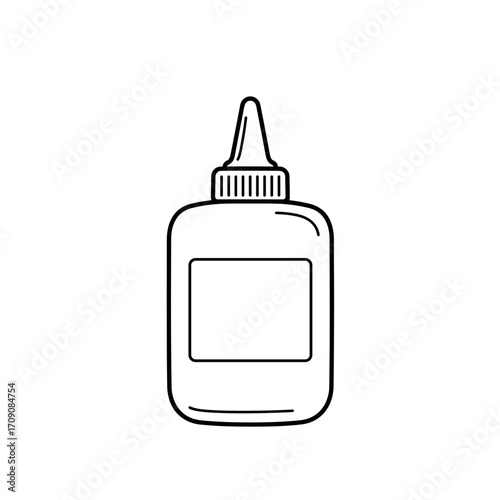 Black outline drawing of a glue bottle with a label area