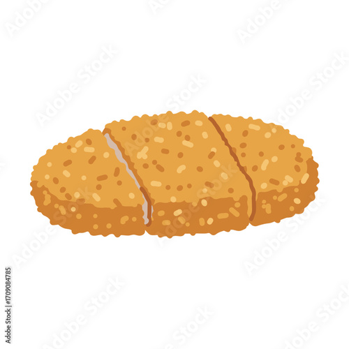Crispy, Golden-Brown Cutlet Sliced into Three Delicious Pieces