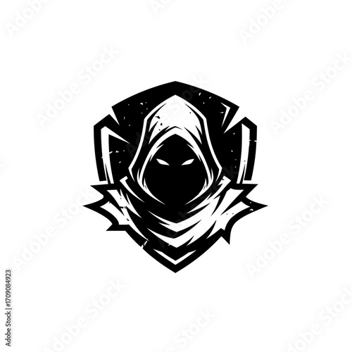 Mysterious hooded figure emblem design