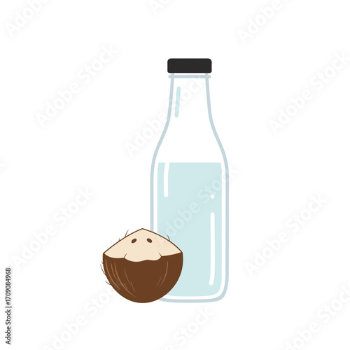 Simple Illustration of Coconut Milk in a Glass Bottle