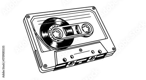 Vintage Cassette Tape Illustration in Black and White