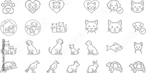 Pet care icons set vector illustration of dog cat bird fish and more pets