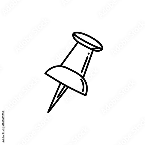 Minimalist Line Art Illustration of a Classic Push Pin with Sharp Point