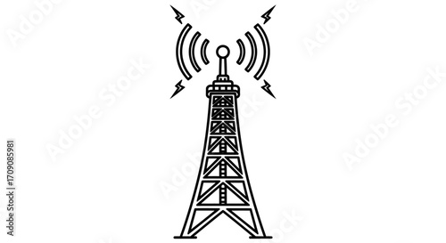 Radio Tower Broadcasting Signal Outline
