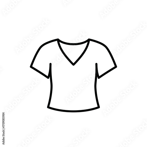 Simple Black Outline of a V-Neck T-Shirt, Minimalist Design