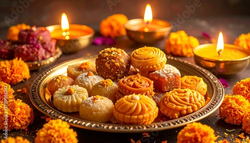 Delicious Diwali sweets scene with traditional vibe