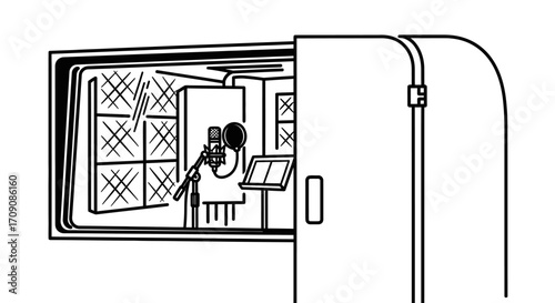 Detailed Black and White Recording Studio Illustration