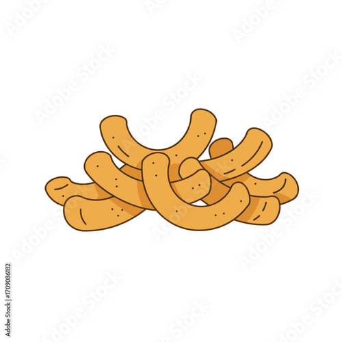 Pile of Golden, Cartoonish, Curved Snacks with Dotted Details.