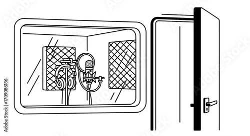 Recording Studio Booth Line Art