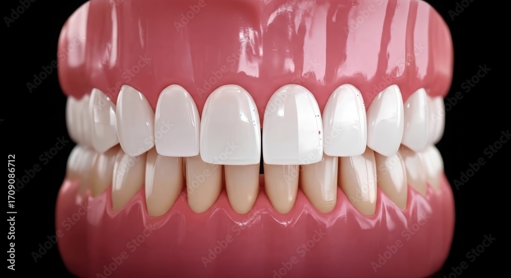 Obraz premium Close up of a dental model showing upper and lower white teeth